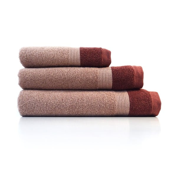 Zestaw 3 czerwonych bawełnianych ręczników Ethere Banda Vino