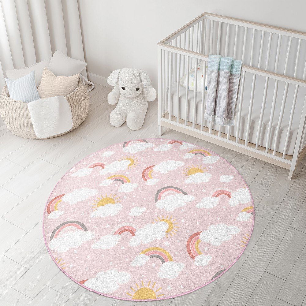 Różowy dywan dziecięcy odpowiedni do prania ø150 cm Rainbow World – Mila Home (zdjęcie 3)