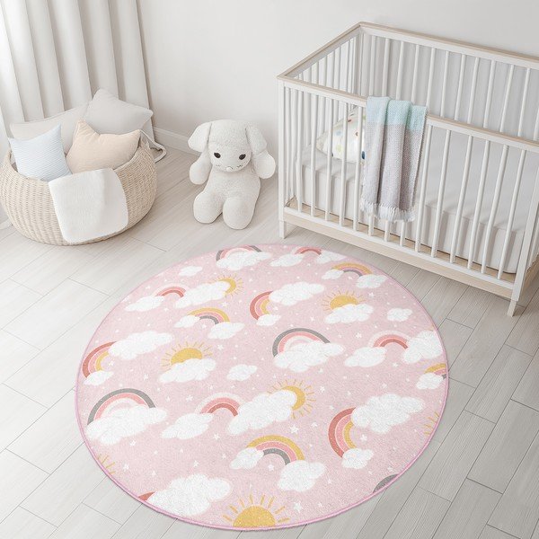 Różowy dywan dziecięcy odpowiedni do prania ø120 cm Rainbow World – Mila Home-image-2