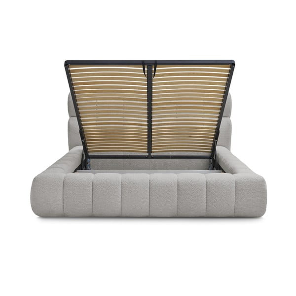 Jasnoszare tapicerowane łóżko dwuosobowe ze schowkiem i stelażem 180x200 cm Mont Blanc – Bobochic Paris-image-3