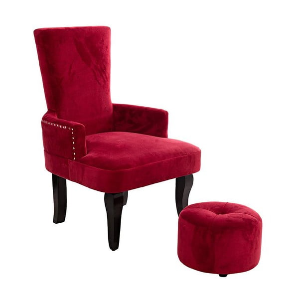 Aksamitny fotel z pufem Velvet Red