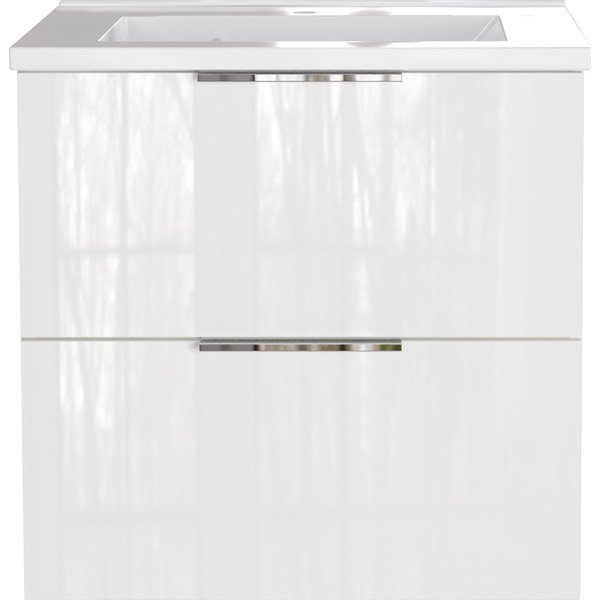 Biała wisząca szafka pod umywalkę z połyskiem 61x61 cm Celano – Germania-image-2