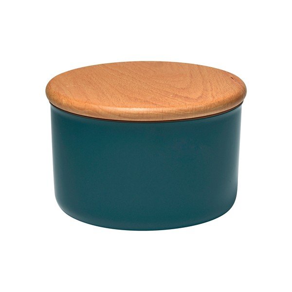 Niebieski pojemnik z drewnianą pokrywką Emile Henry, 0,5 l