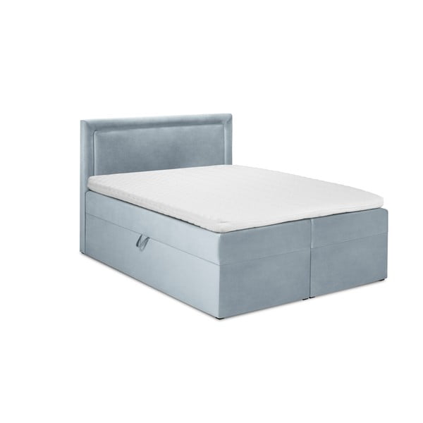 Jasnoniebieske łóżko boxspring ze schowkiem 180x200 cm Yucca – Mazzini Beds