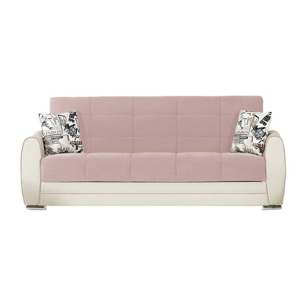 Różowo-kremowa trzyosobowa sofa rozkładana ze schowkiem Esidra Rest
