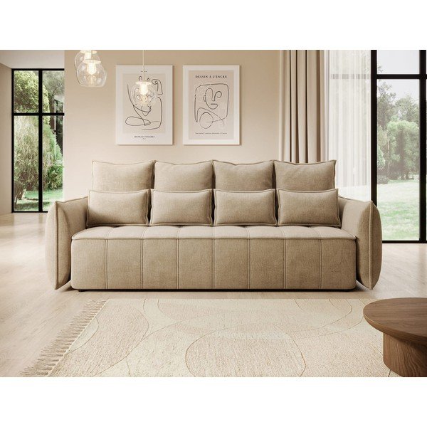 Jasnobrązowa aksamitna rozkładana/ze schowkiem sofa 242 cm Weltton – ELTAP-image-1