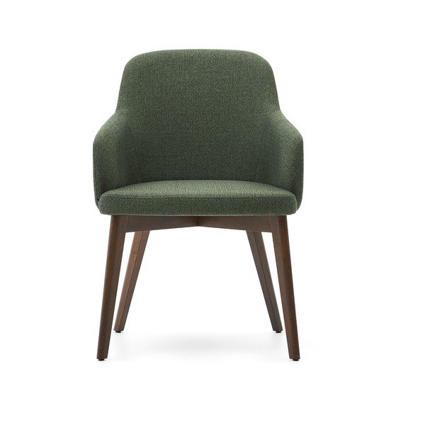 Ciemnozielony tapicerowany fotel jadalniany z podłokietnikami Nelida – Kave Home-image-4