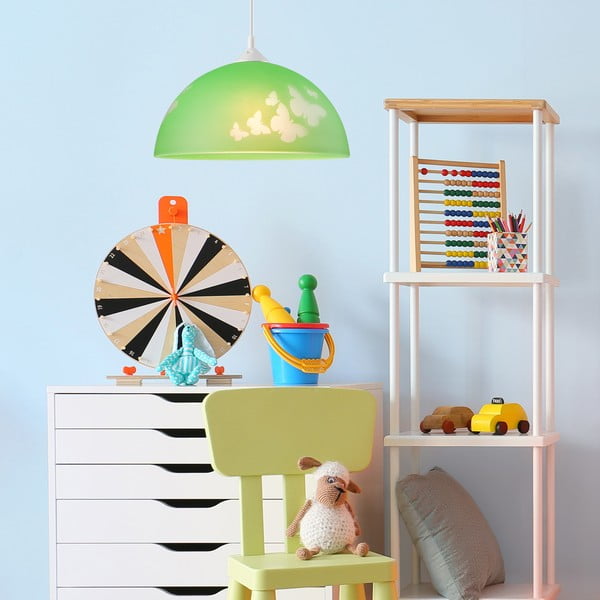 Zielona lampa dziecięca ze szklanym kloszem ø 30 cm Mariposa – LAMKUR-image-2