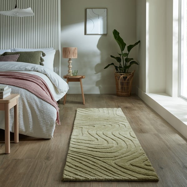 Wełniany chodnik tkany ręcznie w kolorze khaki 60x230 cm Mesmerise Sage – Flair Rugs-image-1