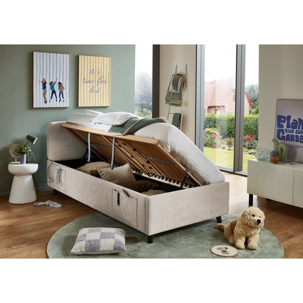 Beżowe łóżko dziecięce ze schowkiem ze stelażem 90x200 cm Cosy – Meise Möbel-image-2