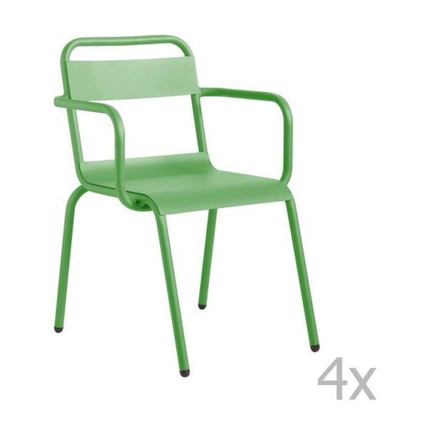 Zestaw 4 zielonych krzeseł ogrodowych z podłokietnikami Isimar Biarritz