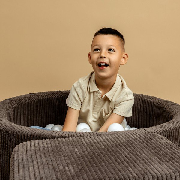 Kremowy sztruksowy basen z kulkami ø 90x30 cm Montessori – Meowbaby-image-4