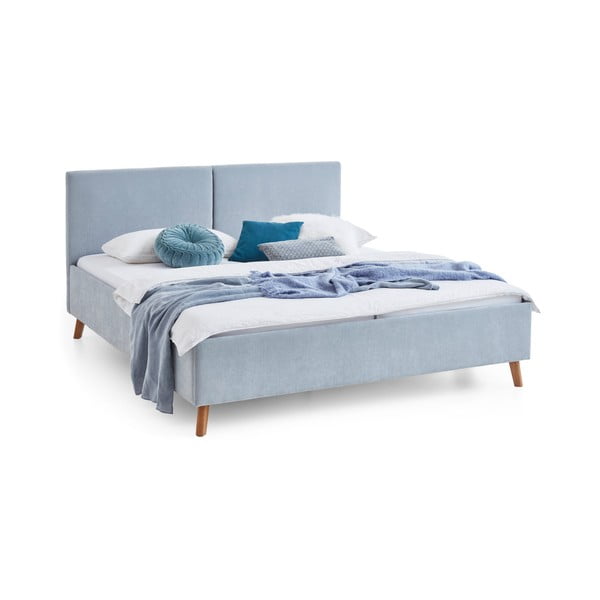 Jasnoniebieskie tapicerowane łóżko dwuosobowe ze stelażem 180x200 cm Piano – Meise Möbel-image-3