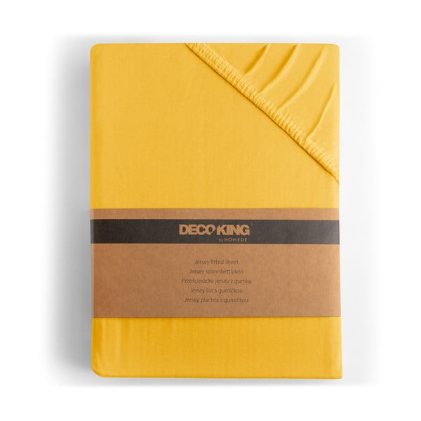 Żółte dżersejowe prześcieradło z gumką 220x200 cm Amber – Restilo-image-4