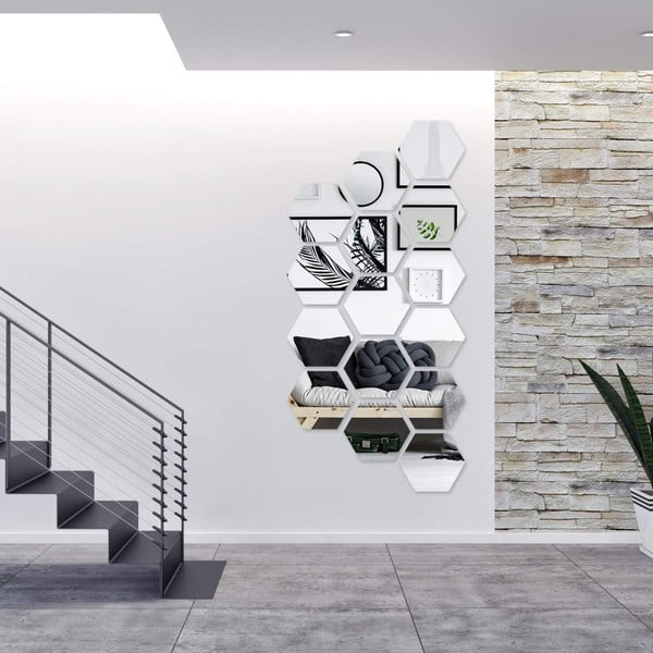 Lustrzane zestaw naklejek na ścianę 12 szt. 20x17 cm Hexagonal – Ambiance-image-2