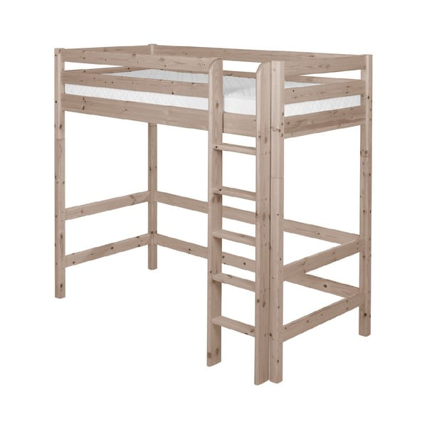 Brązowe wysokie łóżko dziecięce z drewna sosnowego Flexa Classic, 90x200 cm