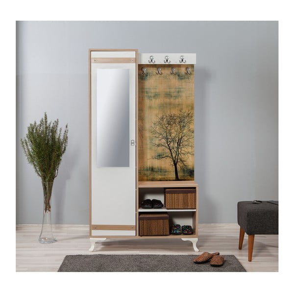 Brązowo-biały zestaw do przedpokoju z lustrem Inci Tree, wys. 196 cm-image-4