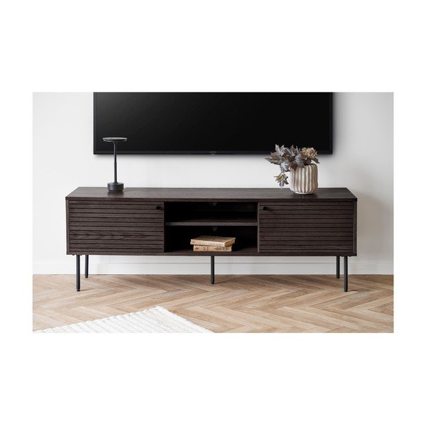 Brązowa szafka pod TV w dekorze dębu 40x50x150 cm Kyoto – House Nordic-image-1