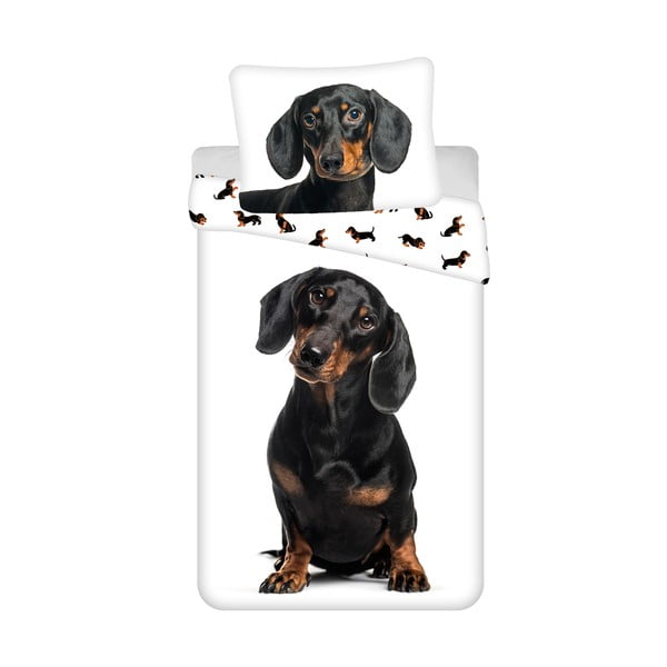 Czarno-biała bawełniana pościel dziecięca jednoosobowa 140x200 cm Dachshund – Jerry Fabrics