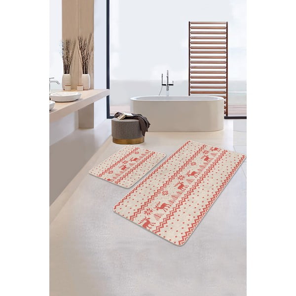 Czerwono-beżowe dywaniki łazienkowe zestaw 2 szt. 60x100 cm – Mila Home-image-2