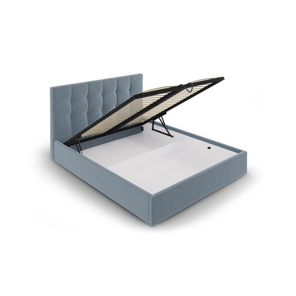 Jasnoniebieske tapicerowane łóżko dwuosobowe ze schowkiem ze stelażem 180x200 cm Nerin – Mazzini Beds-image-3