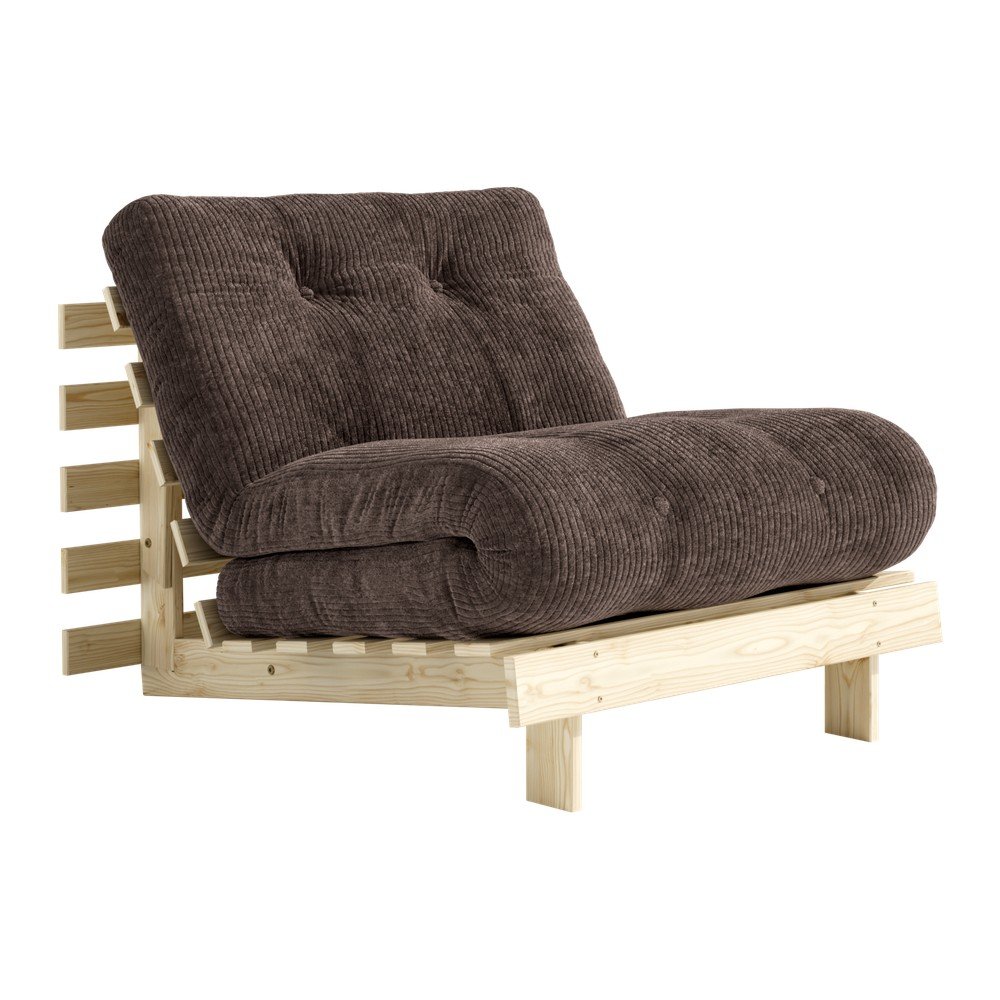Ciemnobrązowy rozkładany sztruksowy fotel futon Roots – Karup