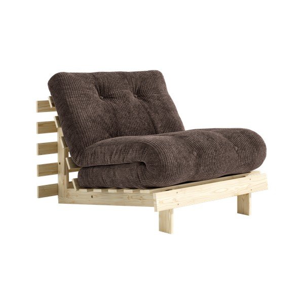 Ciemnobrązowy rozkładany sztruksowy fotel futon Roots – Karup