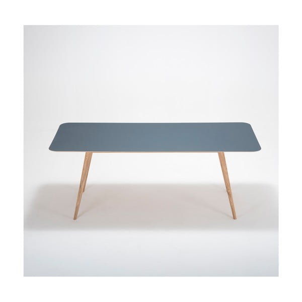 Stół z litego drewna dębowego z granatowym blatem Gazzda Linn, 200x90 cm-image-1