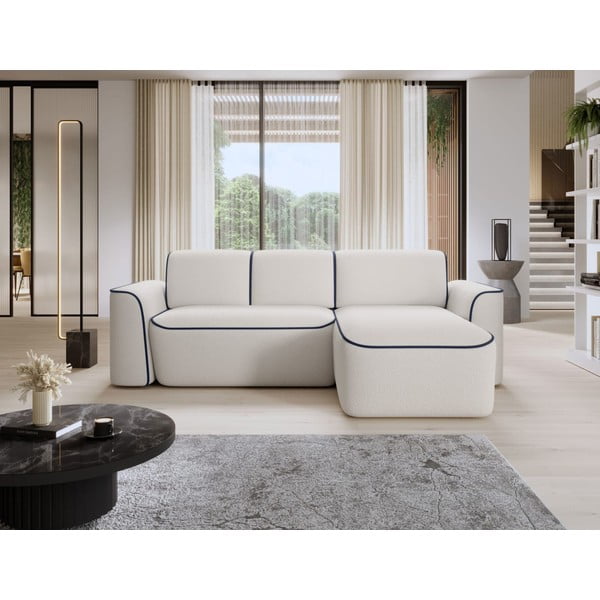 Niebieski/kremowy narożnik z materiału bouclé (prawostronny/z szezlongiem) Ume – ELTAP-image-1