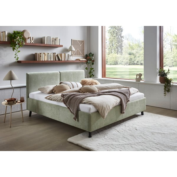 Jasnozielone tapicerowane łóżko dwuosobowe ze stelażem 180x200 cm Piano – Meise Möbel-image-1