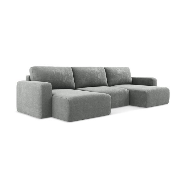 Szary rozkładany/ze schowkiem narożnik z tkaniny szenilowej (w kształcie litery U) Kona – Makamii-image-2