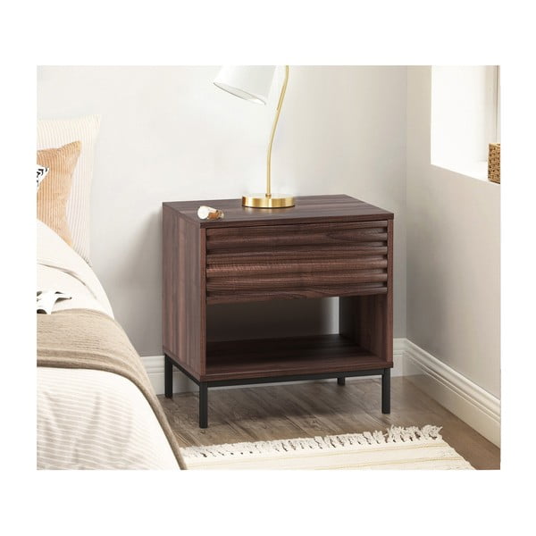 Ciemnobrązowa szafka nocna z blatem w dekorze orzecha Celine – Støraa-image-4