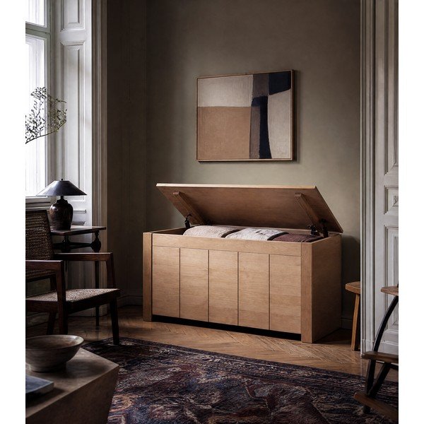 Skrzynia z litego drewna sosnowego w naturalnym kolorze 100x45 cm Bertram – Støraa-image-1