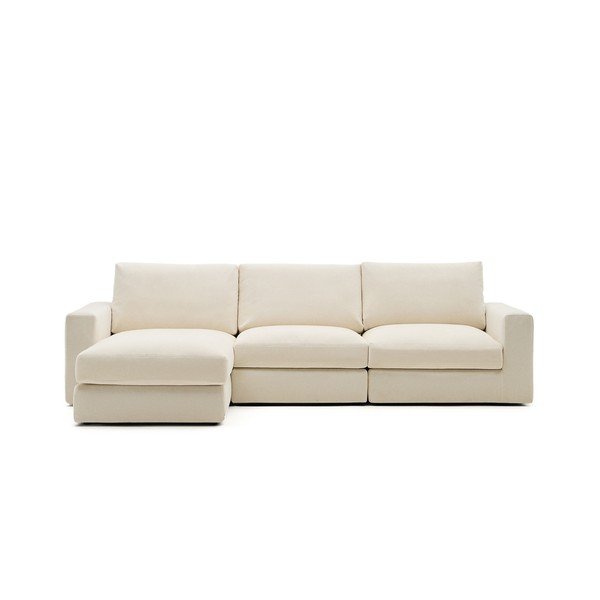 Beżowy narożnik z tkaniny szenilowej (lewostronny/z szezlongiem) Alea – Kave Home