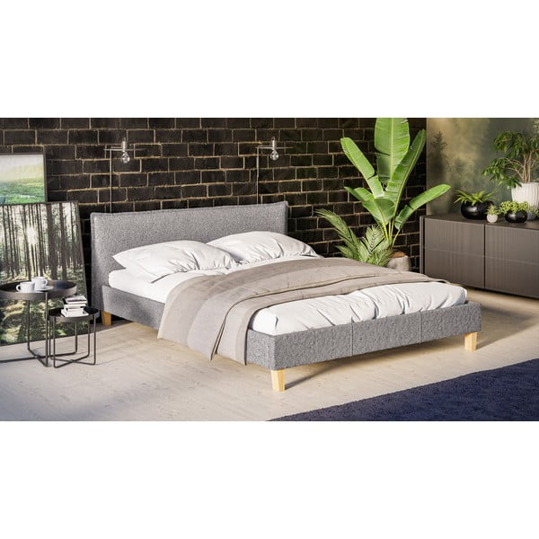Szare tapicerowane łóżko dwuosobowe ze stelażem 160x200 cm Tina – Ropez-image-2
