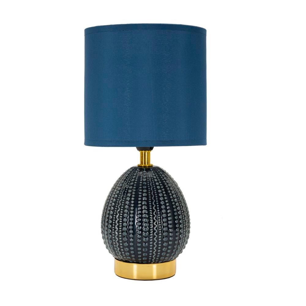 Niebieska lampa stołowa ceramiczna z tekstylnym kloszem (wysokość 30,5 cm) Flavi – Mauro Ferretti