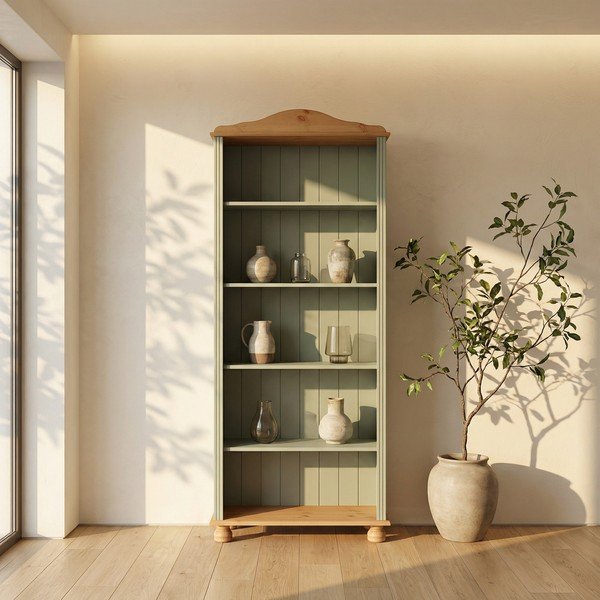 Zielony/w jasnym naturalnym kolorze regał z litego drewna sosnowego 77x181x31 cm Mette – Støraa-image-2