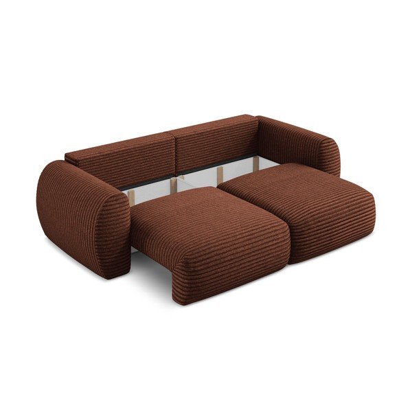 Sztruksowa rozkładana sofa w kolorze terakoty ze schowkiem266 cm Kini – Makamii-image-4