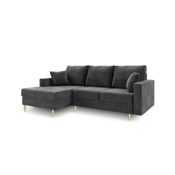 Ciemnoszara sofa rozkładana ze schowkiem Mazzini Sofas Muguet, lewostronna