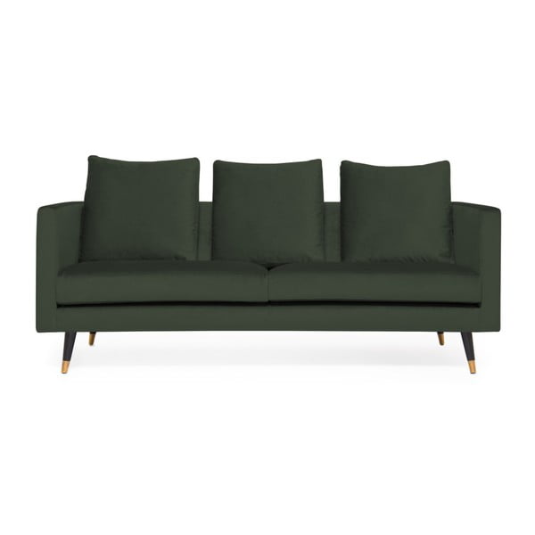 Ciemnozielona sofa 3-osobowa z mosiężnymi nogami Vivonita Harper Velvet