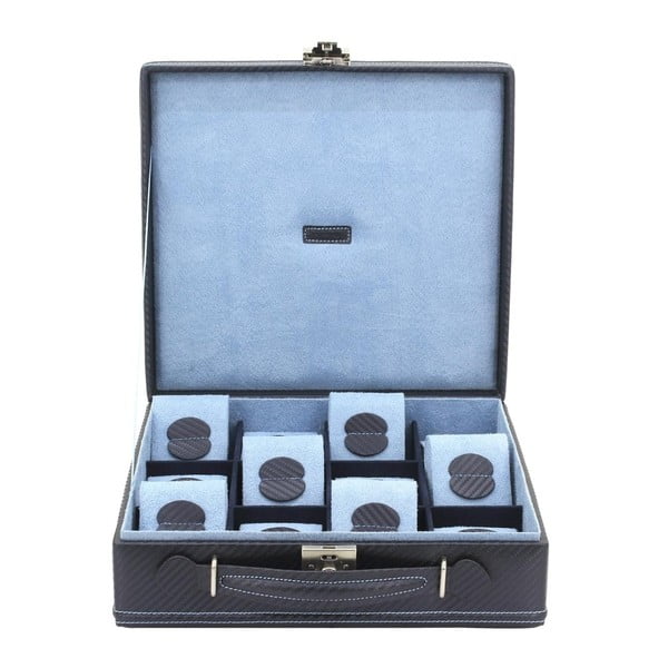 Czarno-niebieskiy kuferek na 12 zegarków Friedrich Lederwaren London