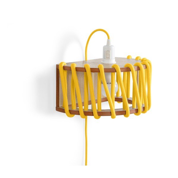 Żółty kinkiet z drewnianą konstrukcją EMKO Macaron, dł. 30 cm-image-2