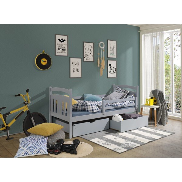 Szare łóżko dziecięce z drewna sosnowego ze schowkiem 80x180 cm Kate – Lano Meble-image-1