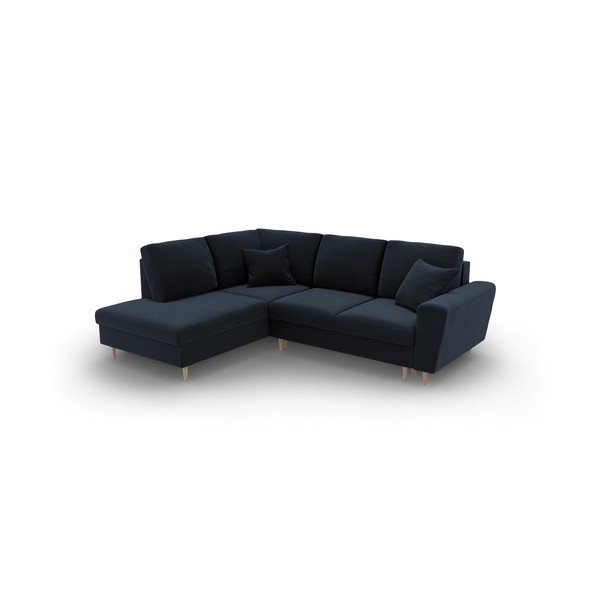 Ciemnoniebieski aksamitny rozkładany narożnik ze schowkiem (lewostronny/w kształcie litery L) Kyoto – Cosmopolitan Design-image-1