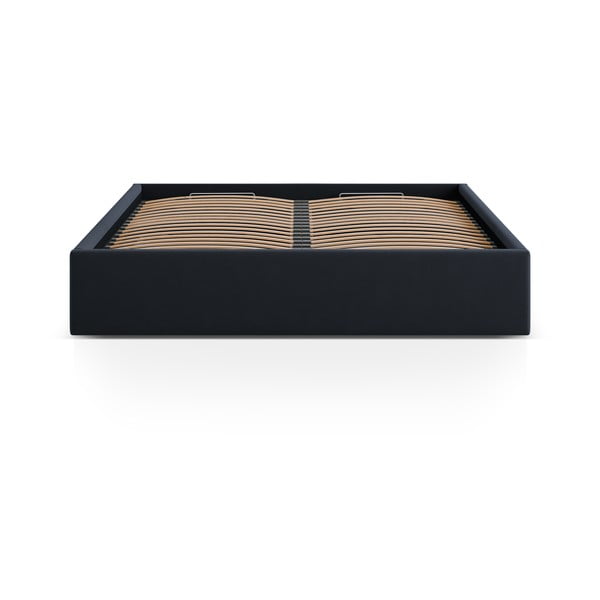 Ciemnoniebieskie tapicerowane łóżko dwuosobowe ze schowkiem/bez zagłówka ze stelażem 180x200 cm Susan – Micadoni -image-2