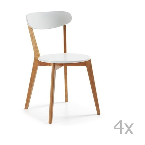 Zestaw 4 białych krzeseł z drewnianymi nogami La Forma Luana