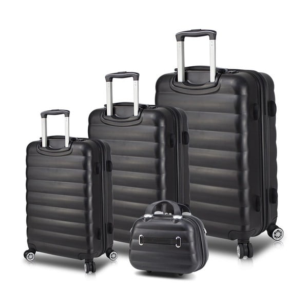 Zestaw 3 czarnych walizek na kółkach z USB i kuferka podróżnego My Valice RESSO Travel Set