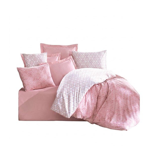 Biało-różowa pościel dwuosobowa z bawełny renforcé 240x220 cm Soft Geometry – Mila Home Luxury