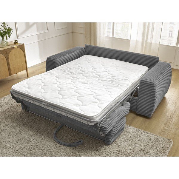 Ciemnoszara sztruksowa rozkładana sofa do spania 240 cm Hugo – Bobochic Paris-image-1