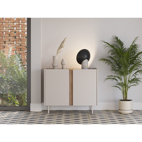 Kremowo-naturalna szafka w dekorze dębu 100x82,5x40 cm Lucile – Marckeric-image-1